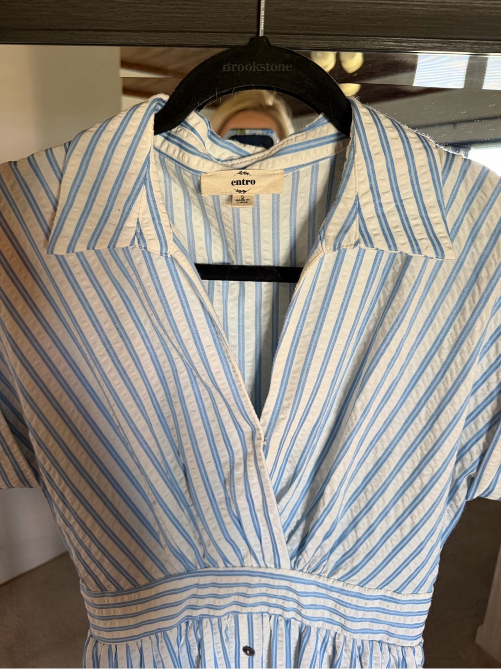 Entro • Blue & White Striped Shirt Dress Midi Small - Picture 2 of 4